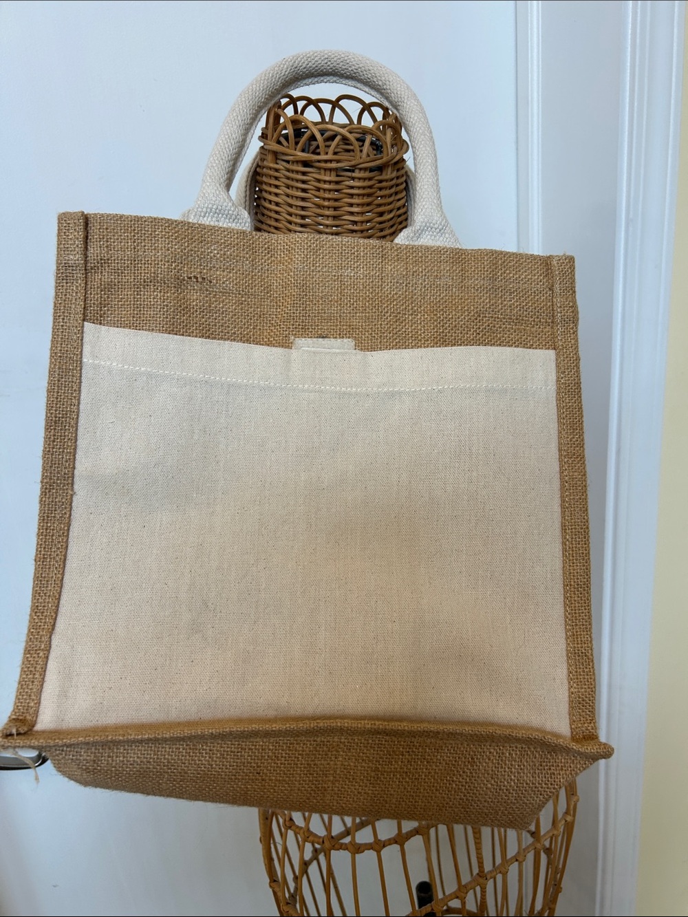 Canvas & Jute Two-Tone Tote Bag in Natural